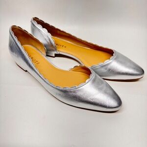 Talbots Penelope Silver Metallic Leather Scalloped D'Orsay Ballet Flats Size 9